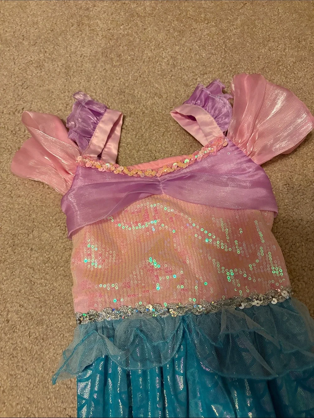 Girls Pink and Teal Mermaid Costume Dress with Crown
